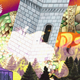 In a scene from animated film Cryptozoo, a tower teeters as a large snake and a woman riding a winged horse fly past.